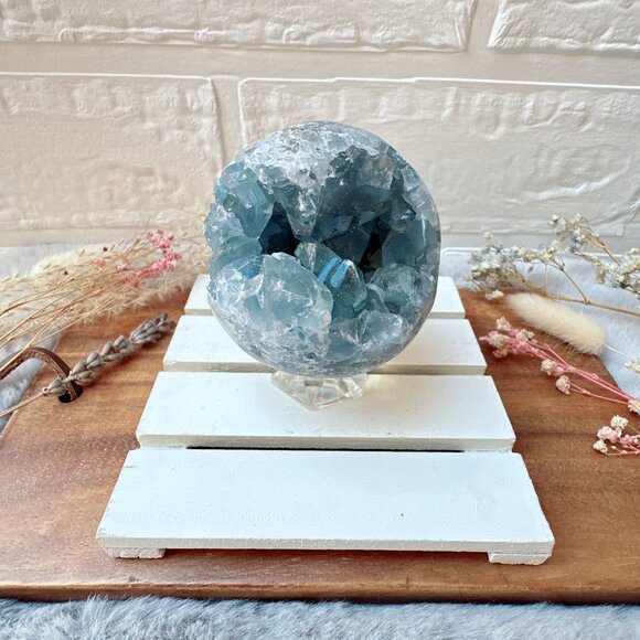 Beautiful Celestite Raw Crystal Cluster Sphere - Picture 2 of 10
